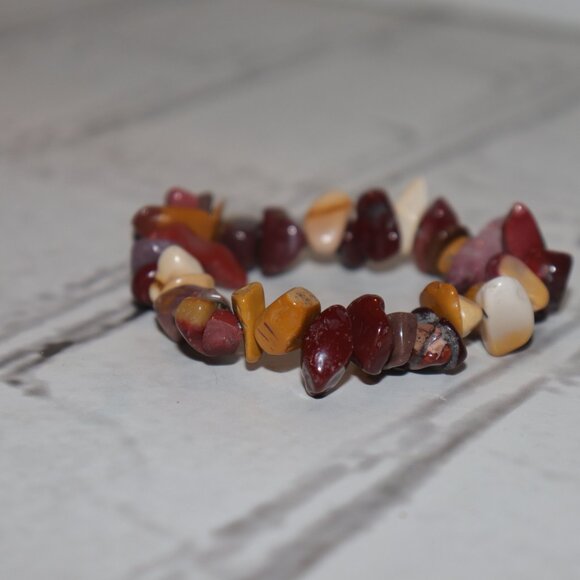 Chunky Mixed Stone Bracelet | 7" Elastic | NWOT | Earthy Reds & Neutrals - Picture 3 of 4